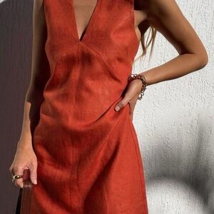 Cotton & Linen V-Neck Short Dress